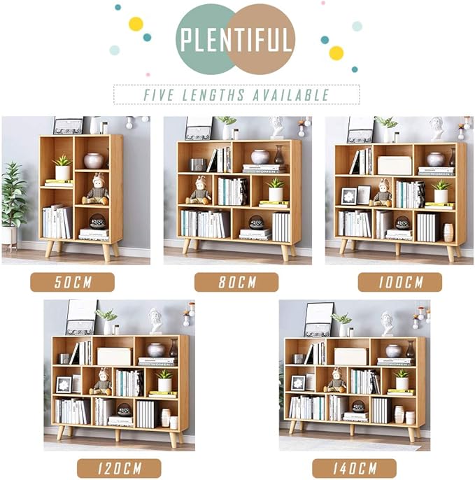 IOTXY Wooden Open Shelf Bookcase - 3-Tier Floor Standing Display Cabinet Rack with Legs, 10 Cubes Bookshelf, Pear Yellow