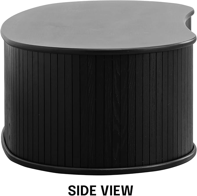 NTC Ripple Coffee Table, Modern Oval Wooden Center Table with Vertical Groove Design, Stylish Living Room Decor, Contemporary Minimalist Style for Home and Office, Effortless Assembly - Burnt Black