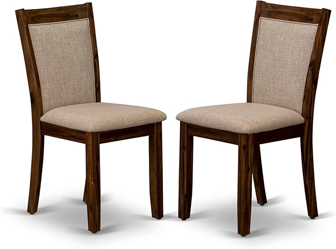 F3MZ7-50N-04 7-Pc Kitchen Table Set Includes a Pedestal Table and 6 Light Tan Polyester Dining Room Chairs with Padded Back - Antique Walnut