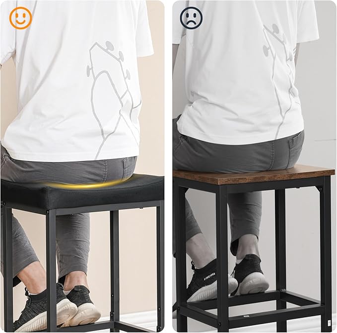 HOOBRO Bar Stools,Set of 4 Bar Chairs, Counter Height Stools, Saddle Barstools, Set of 4 Kitchen Stools, 24.8 Inches Barstools, 2.4" Thick Upholstery, for Kitchen, Dining Room, Black BB10BYP401