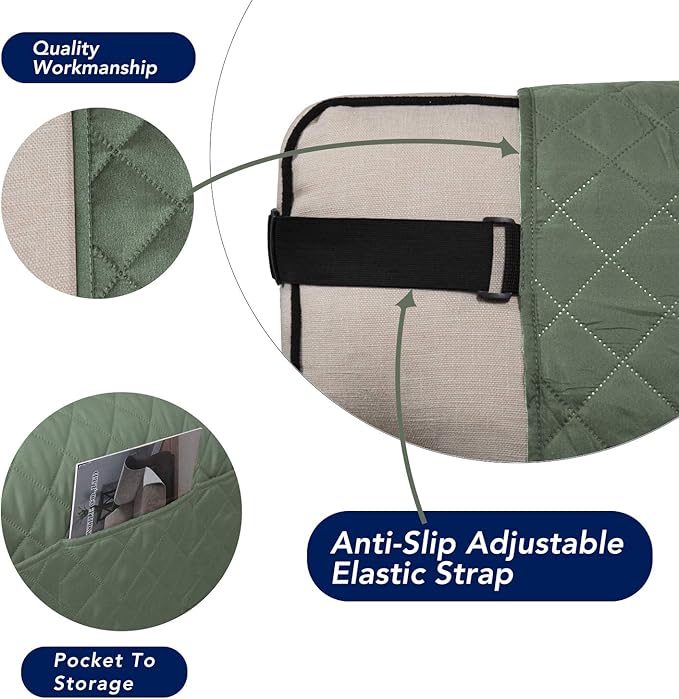 PureFit Reversible Sofa Couch Cover Water Resistant Couch Covers for 3 Cushion, Washable Furniture Cover with Non-Slip Foam and Adjustable Strap for Dogs, Pets (Oversized Sofa, Grayish Green/Ivory)