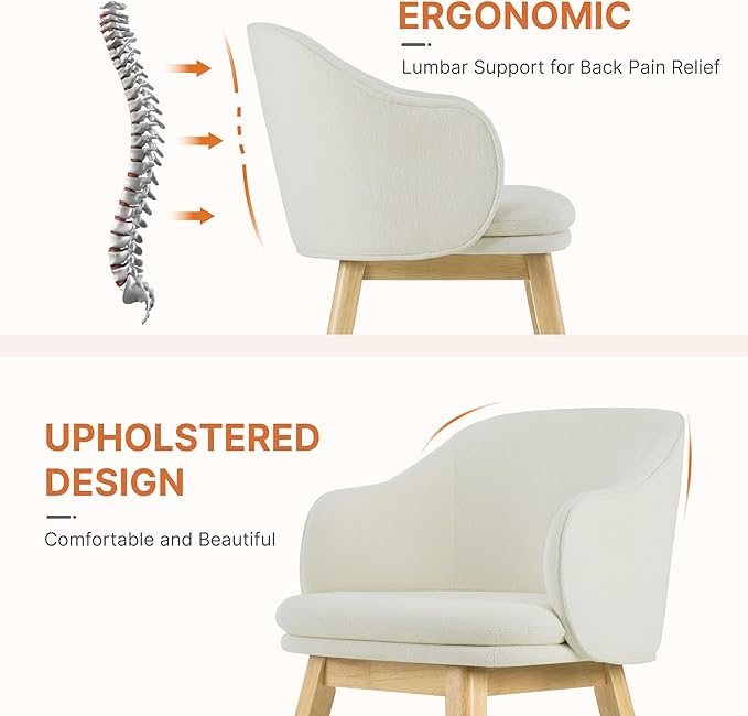 Wooden Dining Chairs Set of 2, Fabric Upholstered Modern Dining Room Chairs with Barrel Backrest & Double-Layer Thick Cushion for Living Room, Restaurant, Kitchen and Café, Beige