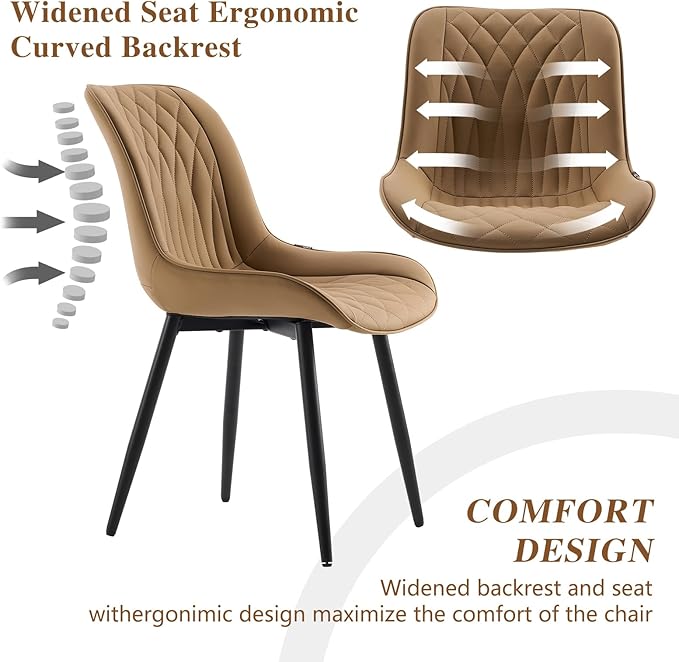 YOUNIKE Tan Dining Chairs Set of 2 with High Backs Mid Century Modern Kitchen & Dining Room Chairs PU Faux Leather Upholstered Comfortable Wide Seat Padded Accent Side Chair for Living Waiting Room