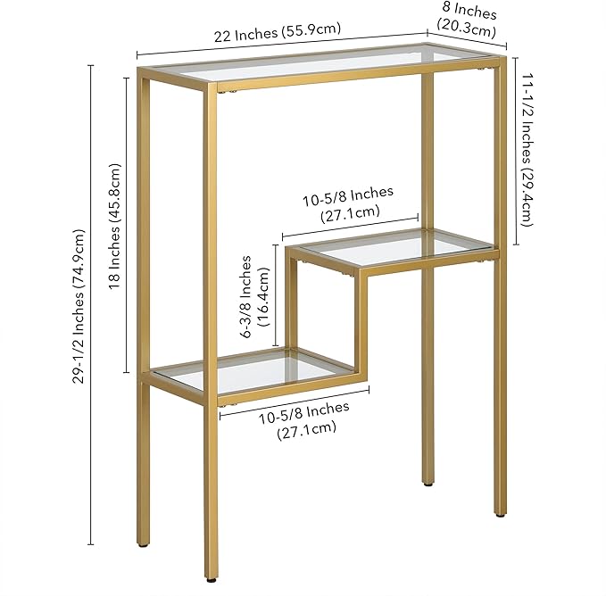 Henn&Hart 22" Wide Rectangular Console Table in Brass, Entryway Table, Accent Table for Living Room, Hallway
