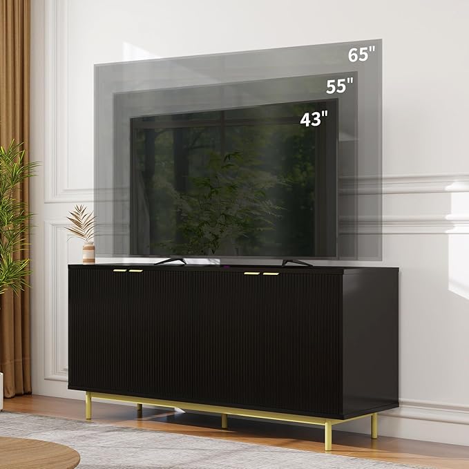 Vipbear Modern TV Stand for 65 Inch TV,Entertainment Center with Storage Cabinets and Adjustable Shelves, Media Console Table, Wood Television Furniture for Living Room, Bedroom, Black