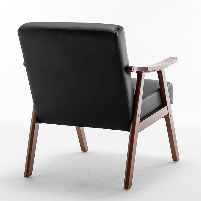 Container Furniture Direct Accent Chair with Microfiber Upholstery and Solid Wood Frame, Classic Mid-Century Modern Living Room Furniture for Extra Seating, Black PU/PVC