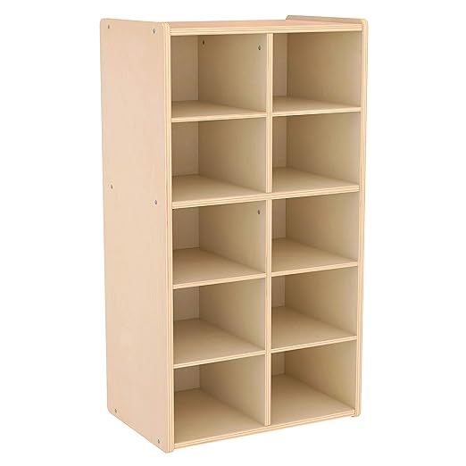 ECR4Kids Streamline 10 Cubby Tray Storage Cabinet, 5x2, Classroom Furniture, Natural