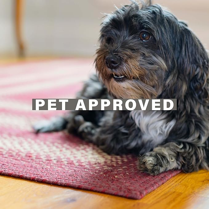 Homespice Autumn Maple Burgundy and Tan Oval Braided Rugs, Jute, 8x10' - Rustic Primitive Decor for Bedroom, Living Room, Everywhere