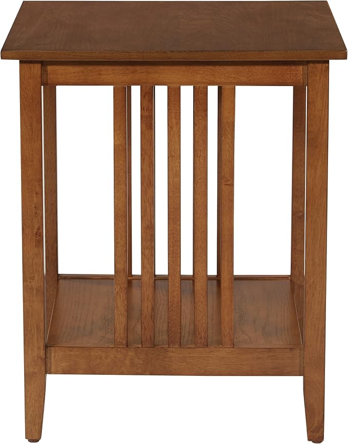 OSP Home Furnishings Sierra Side Table with Lower Storage Shelf and Mission Style Side Panels, Ash Brown