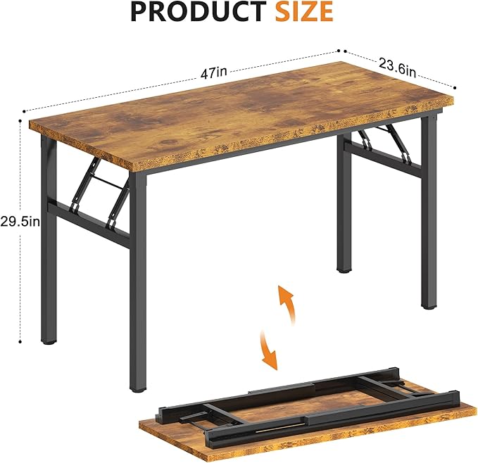 SDHYL 47 inchesNo Assembly Foldable Computer Desk for Home Office Workstation, Study and Writing, Rustic Brown