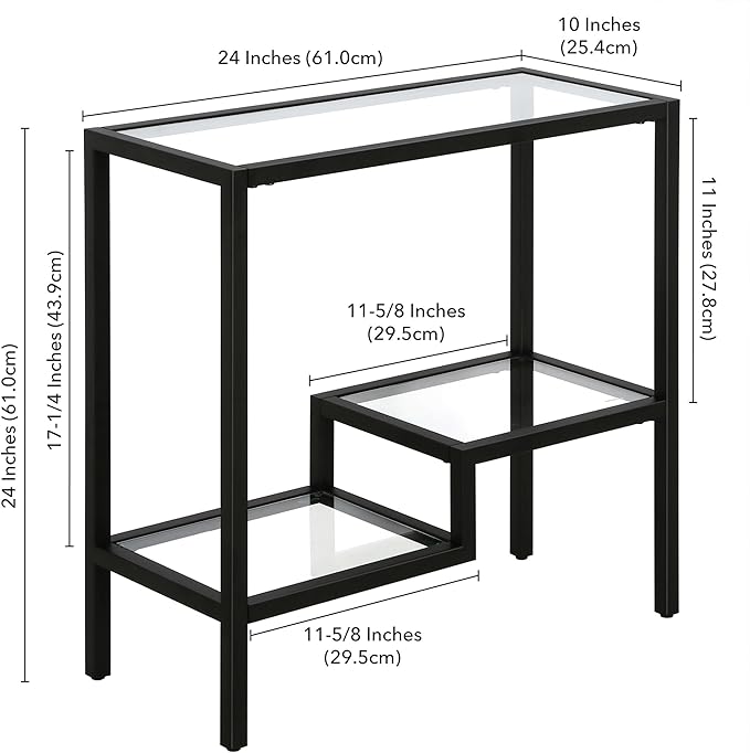 Henn&Hart 24" Wide Rectangular Side Table in Blackened Bronze, Table for Living Room, Bedroom