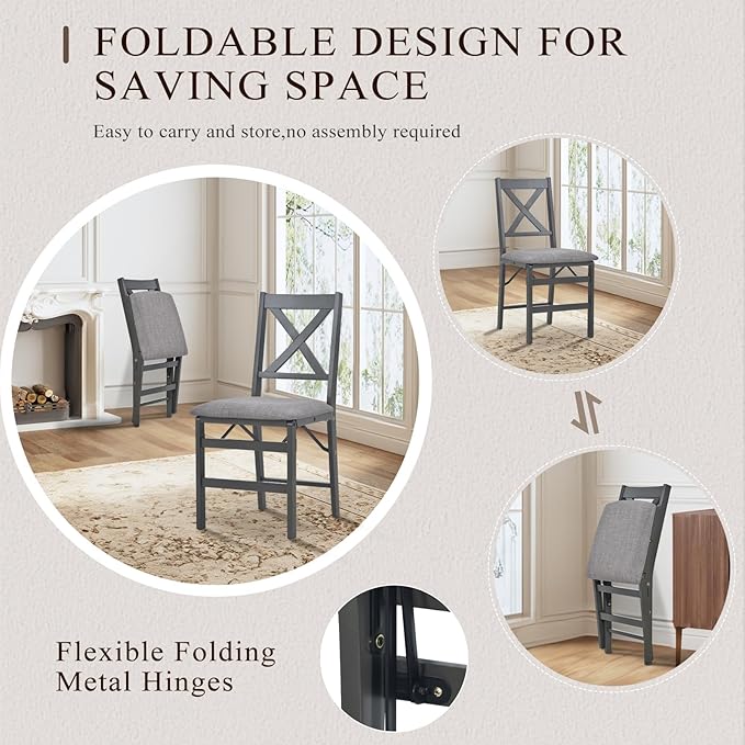COLAMY Folding Dining Chairs Set of 6, Foldable Chairs with Padded Seats, Wood Folding Dining Room Chairs for Kitchen, Party, Camping, Dark Grey