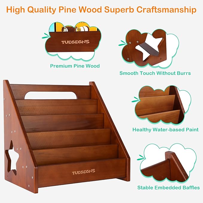 Montessori Bookshelf,Toddler Bookshelf for Kids,Organize Your Little One's Reading Adventure with Our Natural Wood Kids Bookshelf - Perfect for Ages 1-5! (Brown)