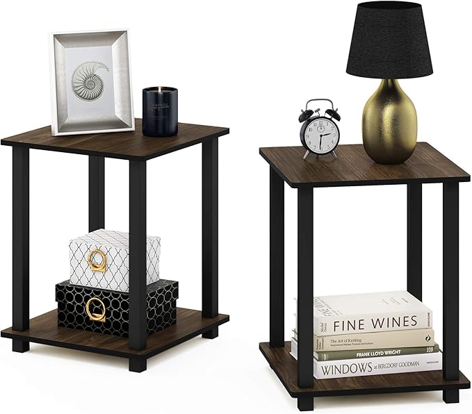 Furinno Simplistic Set of 2 End Table, Columbia Walnut/Black