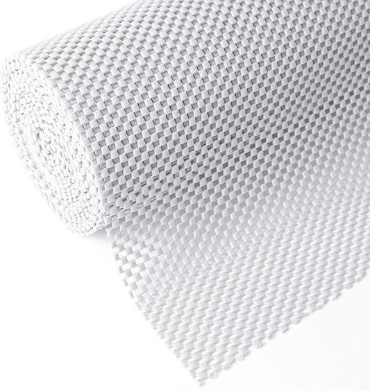 Shelf Cupboard Liner, Cabinet Drawer Liners Non Adhesive 12 Inches x 20 Feet for Kitchen Cabinets, Strong Grip Durable Non Slip for Storage Desks Kitchenware Tableware, Easy to Install, White