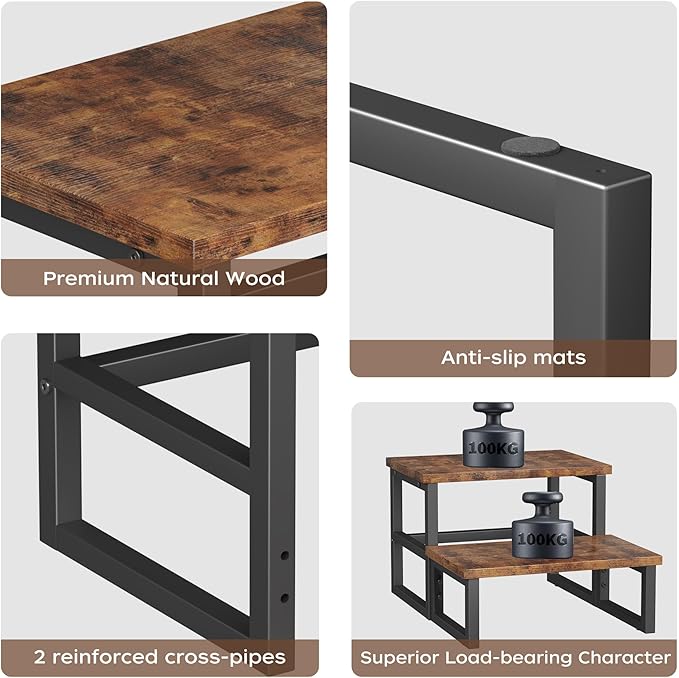 Homeiju 3 in 1 Step Stools for Adults Kids Toddler, Heavy Duty Wooden Step Stool with Non-Slip Pads, 2 Tire Step Stool for Kitchen Bathroom Bedroon Stepping Stool, Rustic Brown