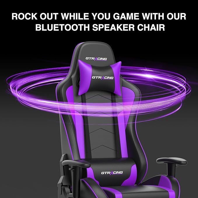 GTRACING Gaming Chair with Speaker and Footrest Office Computer Chairs Music Video Gamer Chair Heavy Duty Ergonomic Computer Office Desk Chair Purple