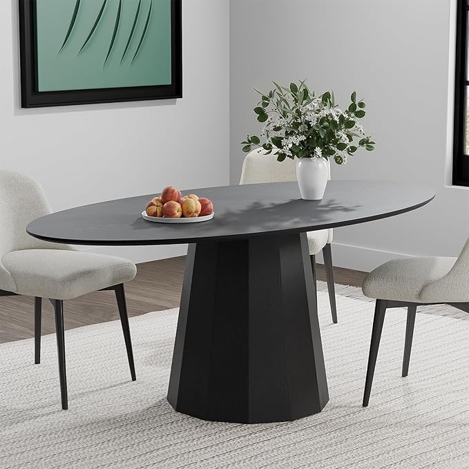 Casaphoria 67" Oval Dining Table, Modern Wood Kitchen Table with Cone Shaped Strip Polygonal Base for Living Room & Dining Room, Easy Assembly Farmhouse Furniture for 4-6, Black