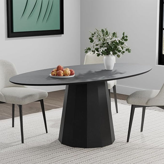 Casaphoria 67" Oval Dining Table, Modern Wood Kitchen Table with Cone Shaped Strip Polygonal Base for Living Room & Dining Room, Easy Assembly Farmhouse Furniture for 4-6, Black
