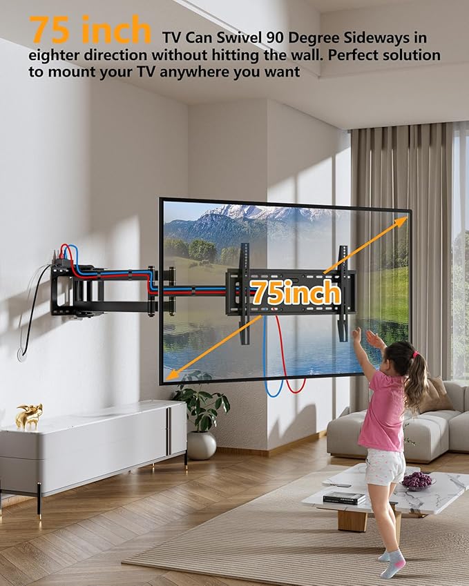 FORGING MOUNT Long Reach TV Wall Bracket Mount Swivel Tilt Full Motion TV Bracket 43 inch Articulating Arm Wall Mount,Fits 50 to 100 Inch Flat/Curve TVs,Holds 198LBS,VESA 800x600mm
