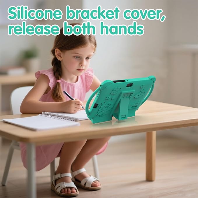 Kids Tablet 7 inch Android 12.0 for Toddler, 4GB RAM 32GB ROM Bluetooth IPS Screen Parental Control Dual Camera Shockproof Case for Educational Games, (Green)