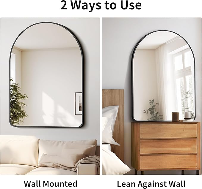 FORBATH Arched Mirror 30x40 Inch, Black Arched Bathroom Mirror Wall Mounted Modern Black Aluminum Frame Decor Large Dresser Mirror for Bedroom Living Room Entryway, Hanging or Leaning Against Wall