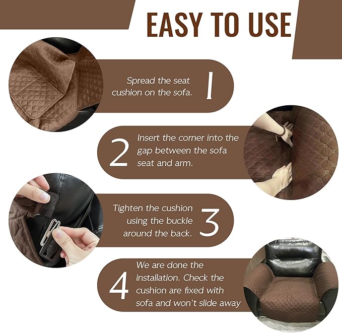 MEHIDFY Sofa Seat Arm Cover, Waterproof Couch Armrest Protector, Anti-Slip Sofa Cover, Remote Holder for Armchair, Dual Side Recliner Caddy with 3 Pockets for TV Remote, Phone, Pad, Pen, Book(Brown)
