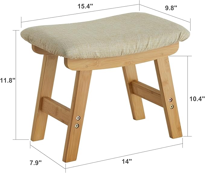 Foot Stool Ottoman Foot Rest Under Desk,Small Stool for Living Room, Bedroom and Kitchen (Natural Legs - Beige Stool Surface)