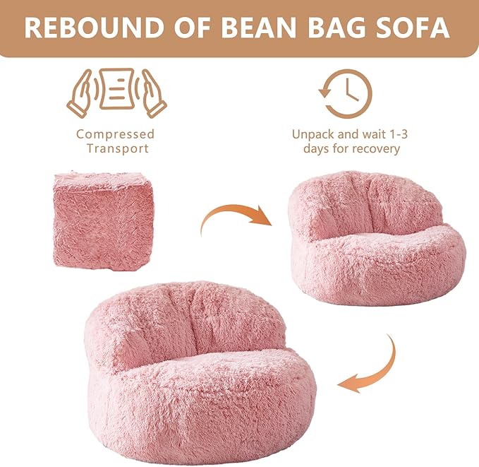 BYBYME Giant Bean Bag Chair, Faux Fur Bean Bag Couch with Filler Large Living Room Bean Bag Chairs for Adults, Big Lazy Sofa Accent Chair with Pocket Floor Chair