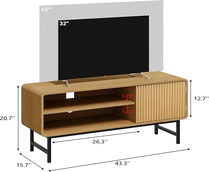 TV Stand,Mid Century Modern Entertainment Center with 2 Open Shelves，Farmhouse TV Media Console Table for Living Room,Bedroom,Television Stand up to 50 Inches,Yellow Oak