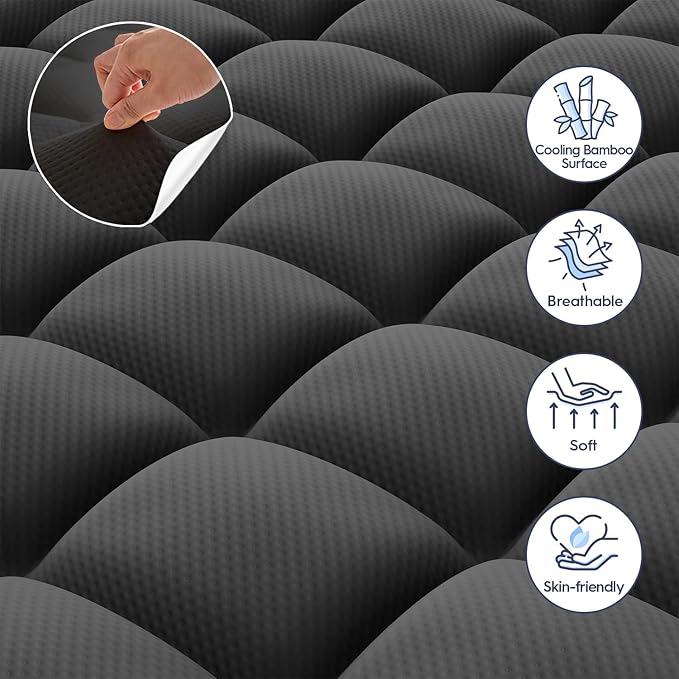 ELEMUSE 3 Inch Dual Layer Memory Foam Mattress Topper King, 2 Inch Cooling Gel Memory Foam Plus 1 Inch Down Alternative Pillowtop Mattress Pad with Cooling Cover, Soft Comfort Support, Black