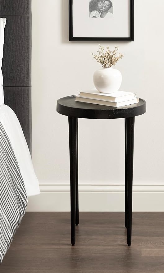 Kate and Laurel Rava Modern Metal Round Side Table, 14 x 14 x 22, Black, Cast Aluminum Accent Table for Use as Indoor Plant Stand or Living Room Decor Piece