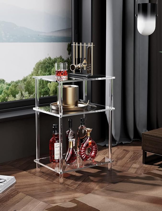 Acrylic Side Table Clear 3-Tier End Table for Living Room, Office, Hallway, Bedroom Small Bedside Table