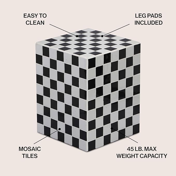 JONATHAN Y END2000K Callista 18" Modern Bohemian Ceramic Tiled Rectangle End Table, Side Table, Accent Table for Living Room, Bedroom, Light Gray/Black