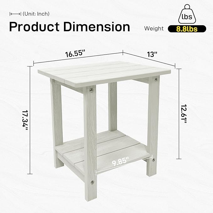 Melucivi Weather Resistant Outdoor Side Table, Double Small Adirondack Side Table for Adirondack Chair - Indoor Outdoor End Table, Patio Table for Pool, Deck and Porch (White)