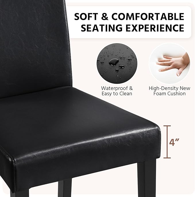 Yaheetech Dining Chairs Set of 4 PU Leather Upholstered Parsons Dining Chairs with Solid Wood Legs for Kitchen/Living Room/Restaurant, Modern Style, Black