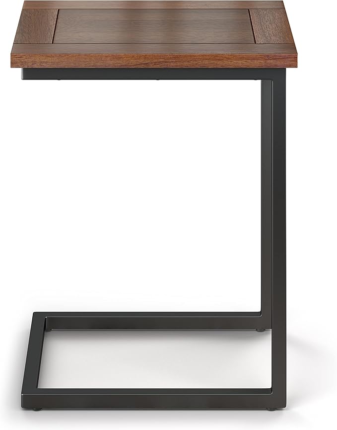 SIMPLIHOME Skyler 16-inch Wide Solid Mango/Metal Industrial C-Shaped End Table in Dark Cognac Brown/Black for Living Room, Office, or Bedroom, Assembled