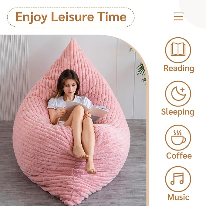 BYBYME 3 in 1 Bean Bag Chairs, Bean Bag Bed for Adults High-Density Foam Filling, Convertible Sofa Bed Faux Fur, Giant Bean Bag Chairs for Adults