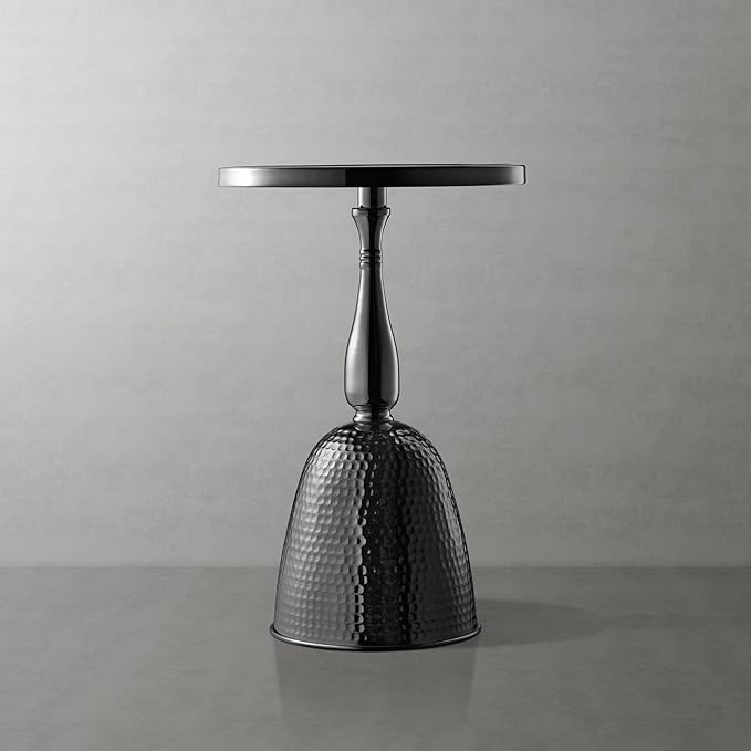 HOMES: Inside + Out Halric Modern 24" Tall Round End Table with Decorated Tabletop and Iron Metal Base, Accent Furniture, Elegant Pedestal Stand for Living Room, Home Office, Black with Faux Marble