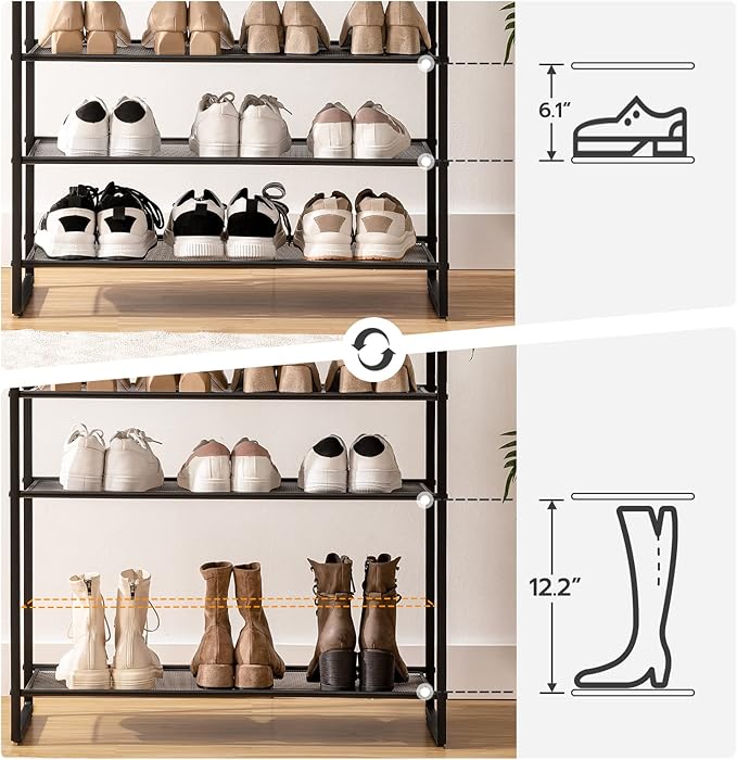 HOOBRO 10-Tier Shoe Rack, 39.4" L Shoe Storage Organizer, Large Capacity Shoe Shelf for Front Door Entrance, Entryway, Hallway, Holds 45-50 Pairs of Shoes, Closet, Rustic Brown BF171XJ01