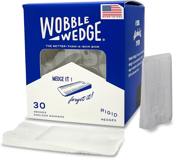 The Original Wobble Wedge Rigid Plastic Shims-MADE IN USA - Heavy-Duty Leveling Wedges for Furniture, Tables, Toilets, Home Improvement & Work Projects-Transparent Plastic Shim, Leveling Feet, 30 Pack