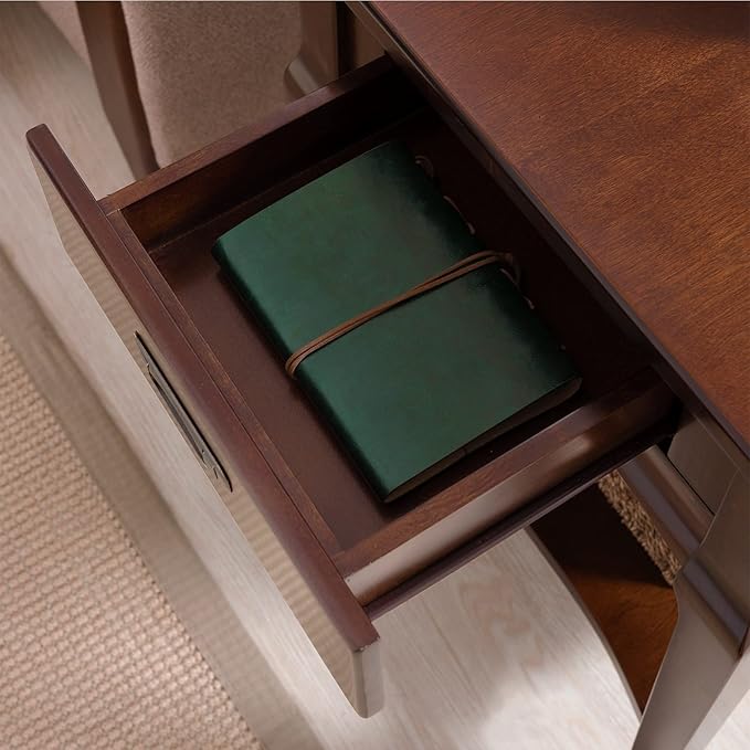 Leick Home Stratus End Table, 1 Drawer, Display Shelf, Solid Wood, 30 in x 12 in x 28 in, Heartwood Cherry, 22007