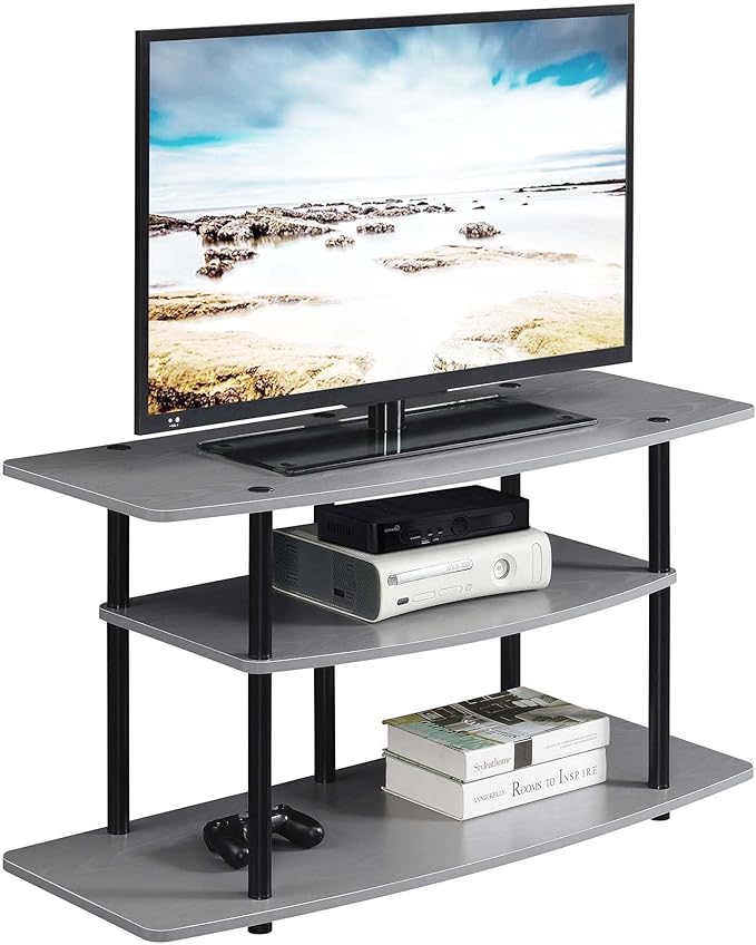 Convenience Concepts Designs2Go No Tools 3-Tier Wide TV Stand 42" - Entertainment Center for TVs up to 46 Inches, Modern TV Mount with Shelves for Living Room, Gray/Black
