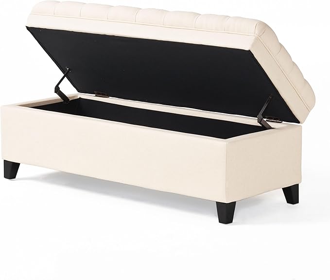Ball & Cast 50" Upholstered Storage Ottoman with Button-Tufted Diamond Stitching,End Bench w/Uses Pressure Hinges and Legs,Versatile Entryway Footrest Stool for Living Room & Bedroom,Beige