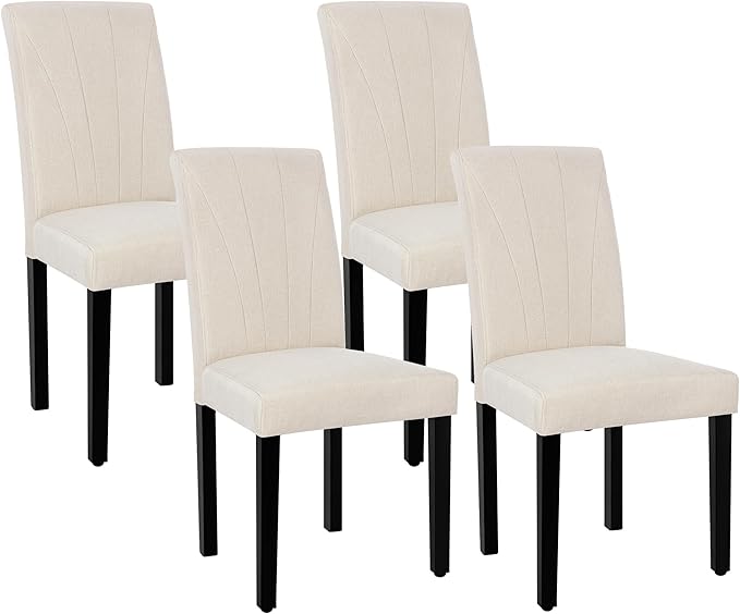 VECELO Upholstered Dining Chairs Set of 4, Modern Fabric and High Back & Solid Wood Legs, Parsons for Kitchen/Living Room- Beige