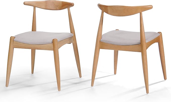 5-Piece Dining Set, Mid-Century Modern Solid Wood Table & Chair Set for 4, Kitchen, Dining Room, Restaurant, Natural Oak+Beige