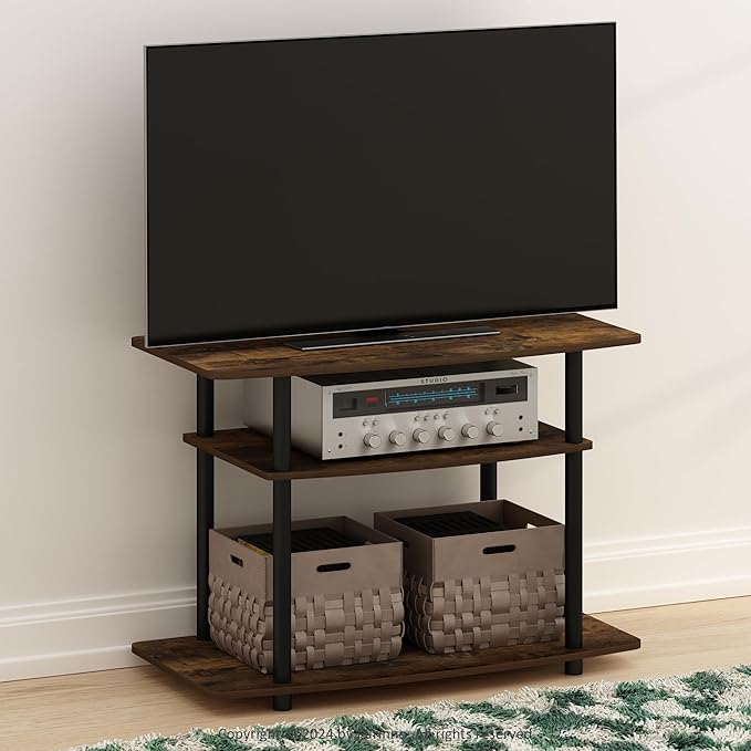 Furinno Turn-N-Tube No Tools 3-Tier TV Stands, Amber Pine/Black