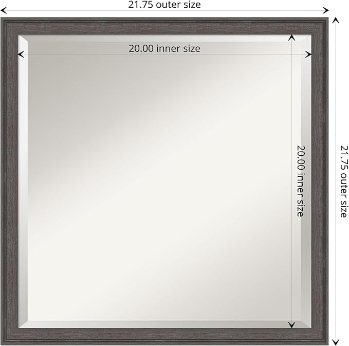 Amanti Art Silver Bathroom Mirror for Over Sink, 22x22 Florence Pewter Square Vanity Mirror, Medium Casual Frame, Hangs Horizonally and Vertically, Bathroom Wall Decor, Beveled Edge from WI, USA