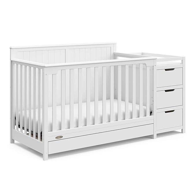 Graco Hadley All-in-One Convertible Crib & Changer (White) – GREENGUARD Gold Certified, Fits Standard Crib Mattress, Converts to Toddler Bed and Full Bed, 4 Adjustable Mattress Heights