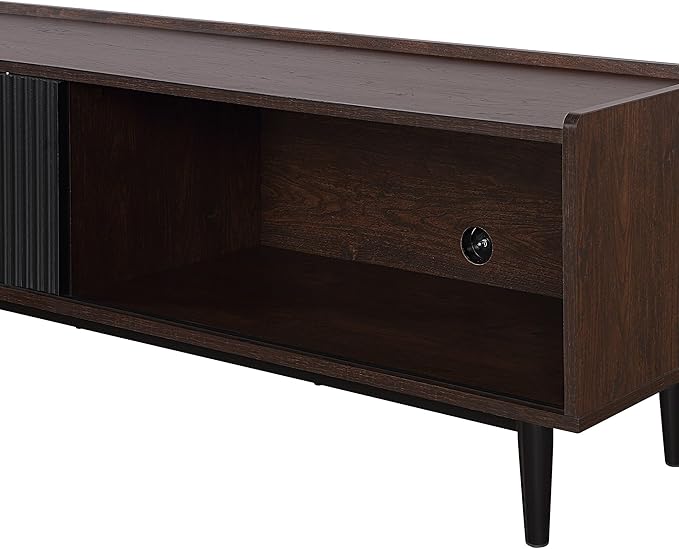 Manhattan Comfort Duane Modern Ribbed 55 Inch TV Stand with 1 Drawer, 2 Shelves, Sliding Door, and Wire Management, Mid-Century Style Entertainment Center and Media Console for Living Room, Black